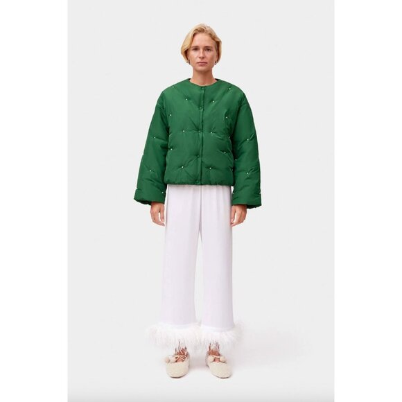 SLEEPER Puffer Jacket With Pearl Details Green Womens Size Small Medium - Picture 1 of 11